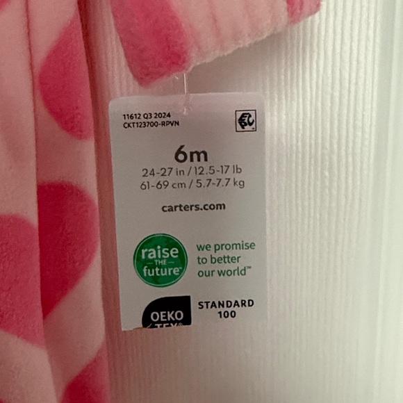 Carter's Pink Heart Baby Hooded Onesie - Picture 6 of 6